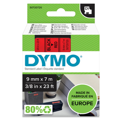 DYMO Authentic D1 Labels | Black Print on Red Tape | 9 mm x 7 m | Self-Adhesive Labels for LabelManager Label Makers | Made in Europe