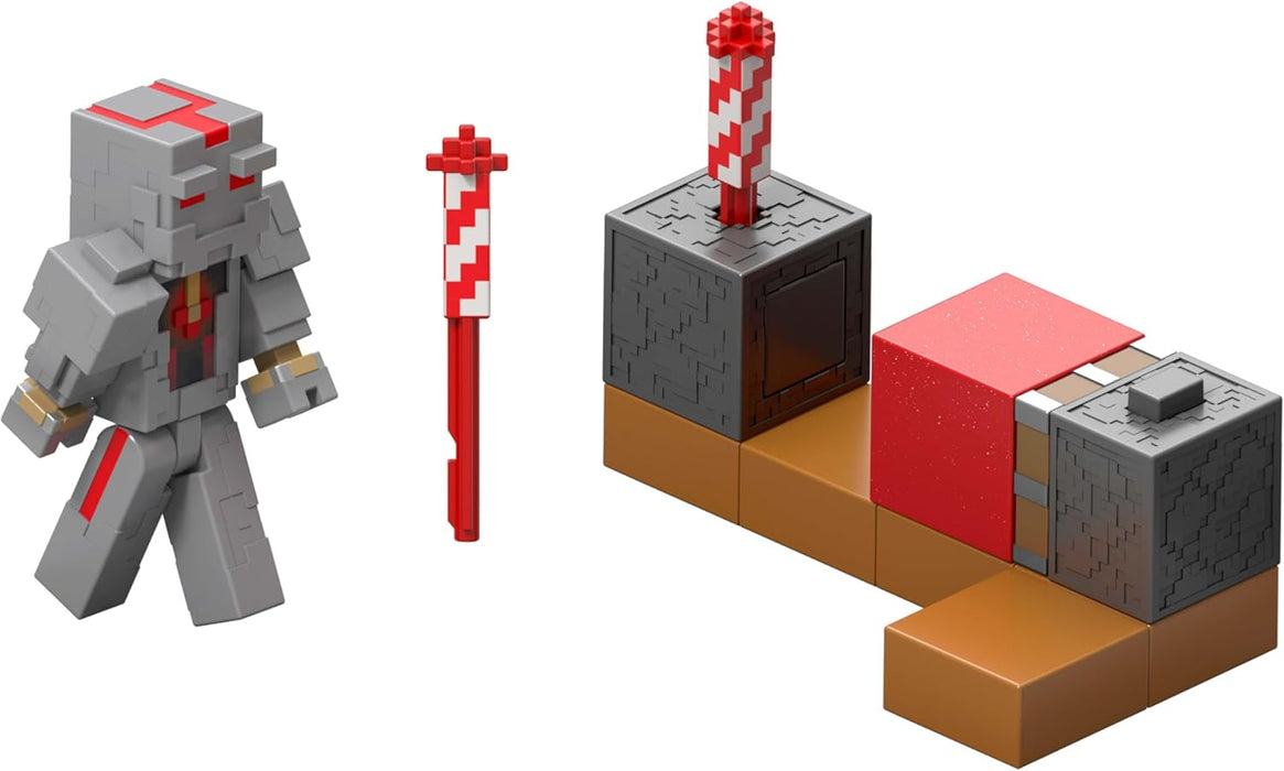 Mattel Minecraft Redstone Charged Series Action Figure & Accessories, Protector’s Firework Launcher Set with Launch Feature, 3.25-inch Scale Collectible Toy, JKK10