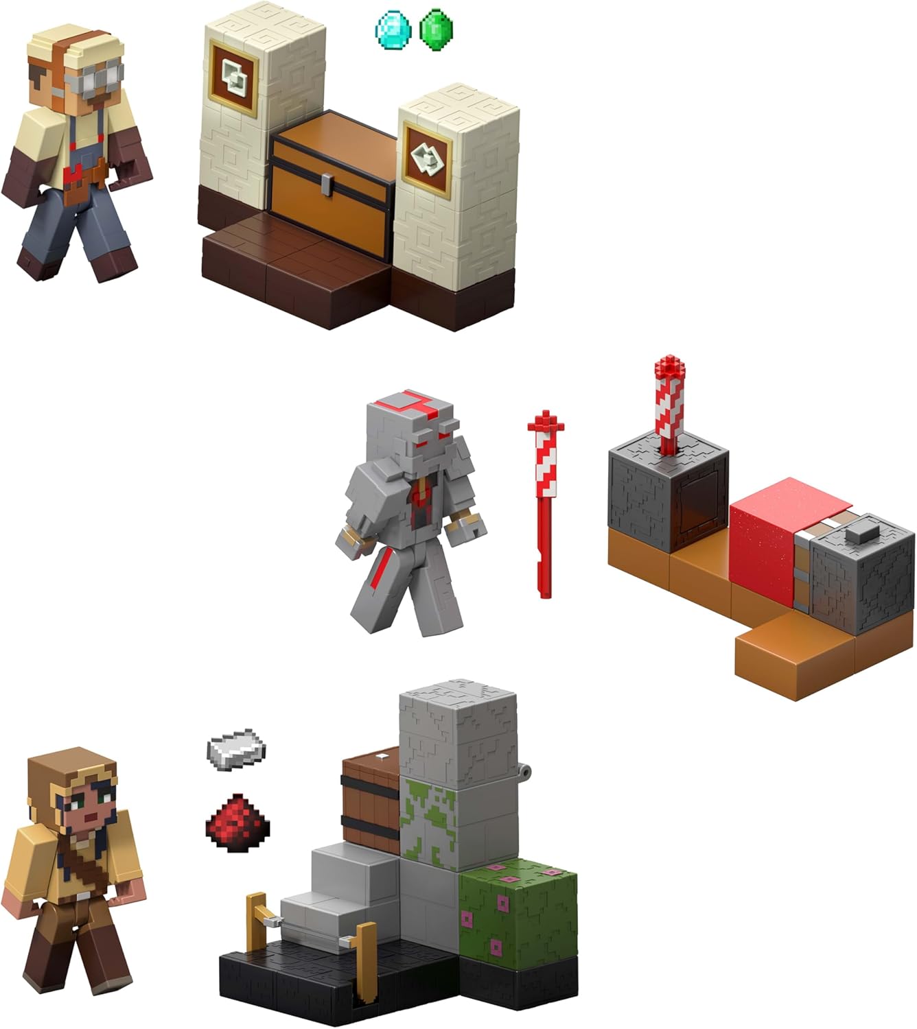 Mattel Minecraft Redstone Charged Series Action Figure & Accessories, Protector’s Firework Launcher Set with Launch Feature, 3.25-inch Scale Collectible Toy, JKK10