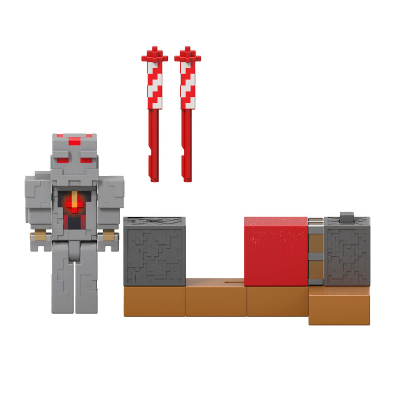 Mattel Minecraft Redstone Charged Series Action Figure & Accessories, Protector’s Firework Launcher Set with Launch Feature, 3.25-inch Scale Collectible Toy, JKK10