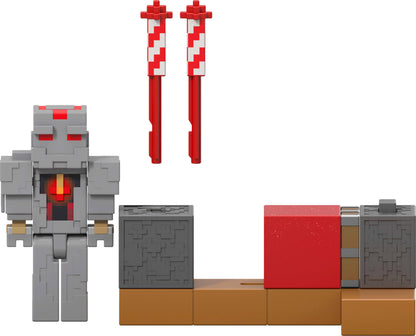 Mattel Minecraft Redstone Charged Series Action Figure & Accessories, Protector’s Firework Launcher Set with Launch Feature, 3.25-inch Scale Collectible Toy, JKK10