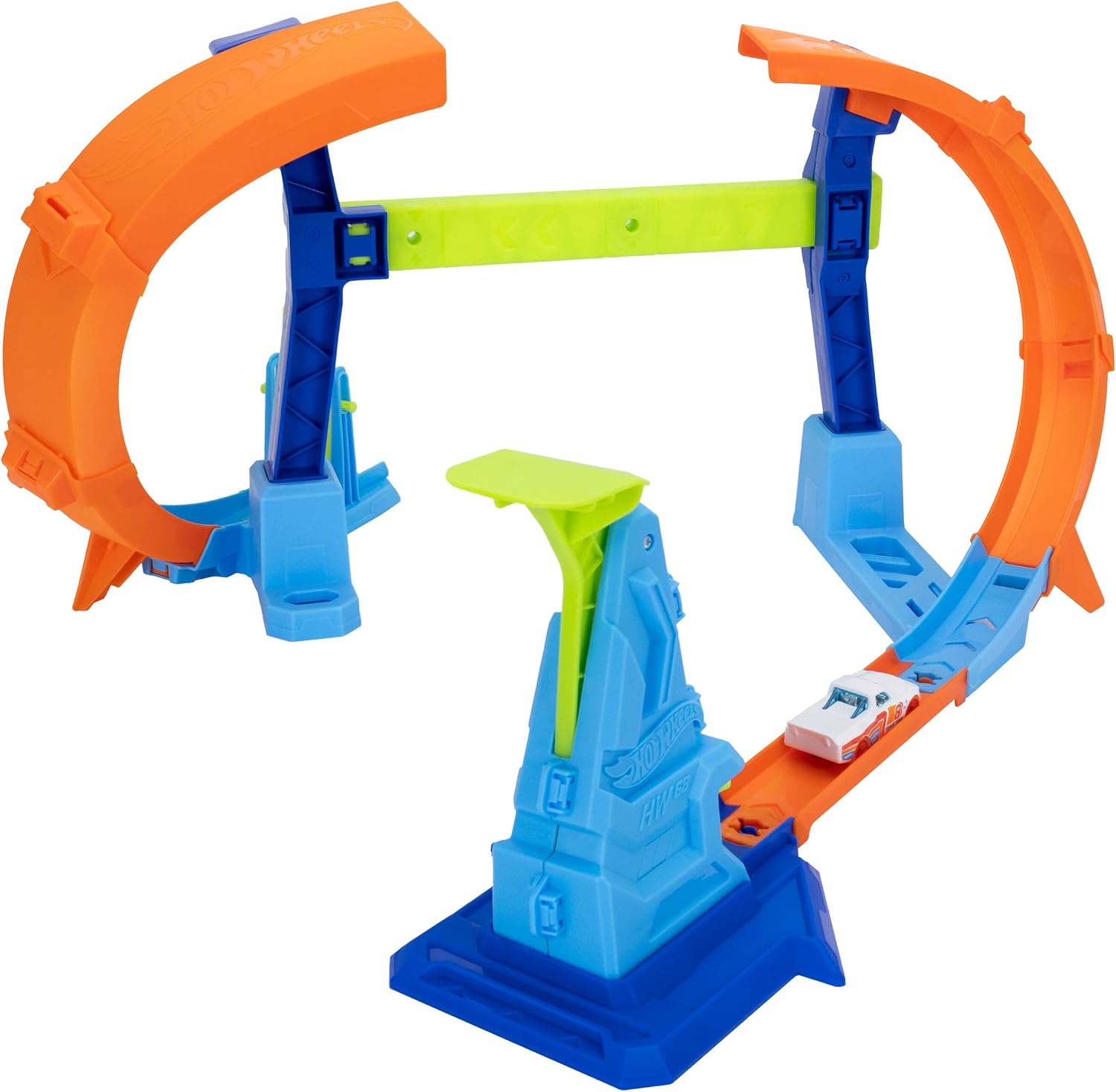 Hot Wheels Toy Car Track Set, Flip & Jump Through the Corkscrew Loop with a 1:64 Scale Toy Car, Speed Snap Track & Adapters, Compresses for Storage, JLM91
