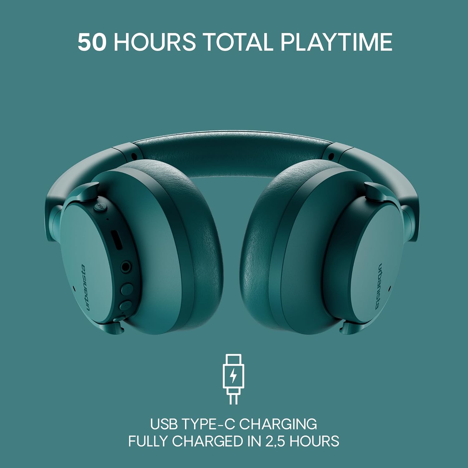 Urbanista Valencia - Cuffie Over Ear Bluetooth, cuffie wireless con cancellazione del rumore con ANC, audio Hi-Res, bassi profondi, 50 ore di batteria, cancellazione del rumore, connessione a 2