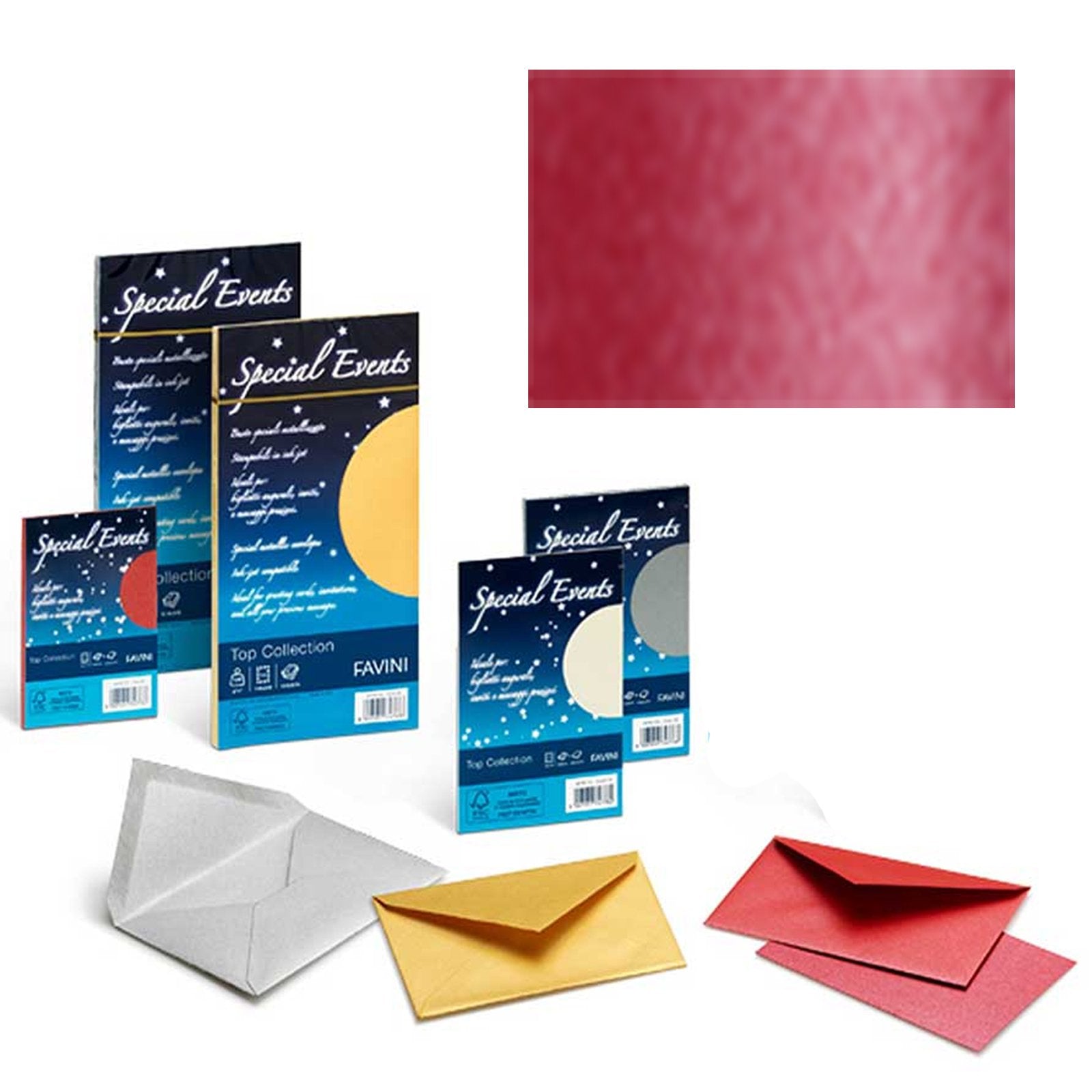 10 BUSTE LETTERA PARTECIPAZIONE FAVINI SPECIAL EVENTS METALLIZZATE 17x17cm 120gr (Rosso