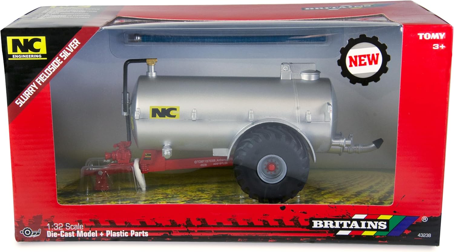 Britains 1:32 NC Slurry Tanker (Fieldside) Silver Toy, Collectable Farm Toy, Tractor Toy Accessory Compatible with 1:32 Scale Farm Toys, Suitable for Collectors & Children from 3 Years