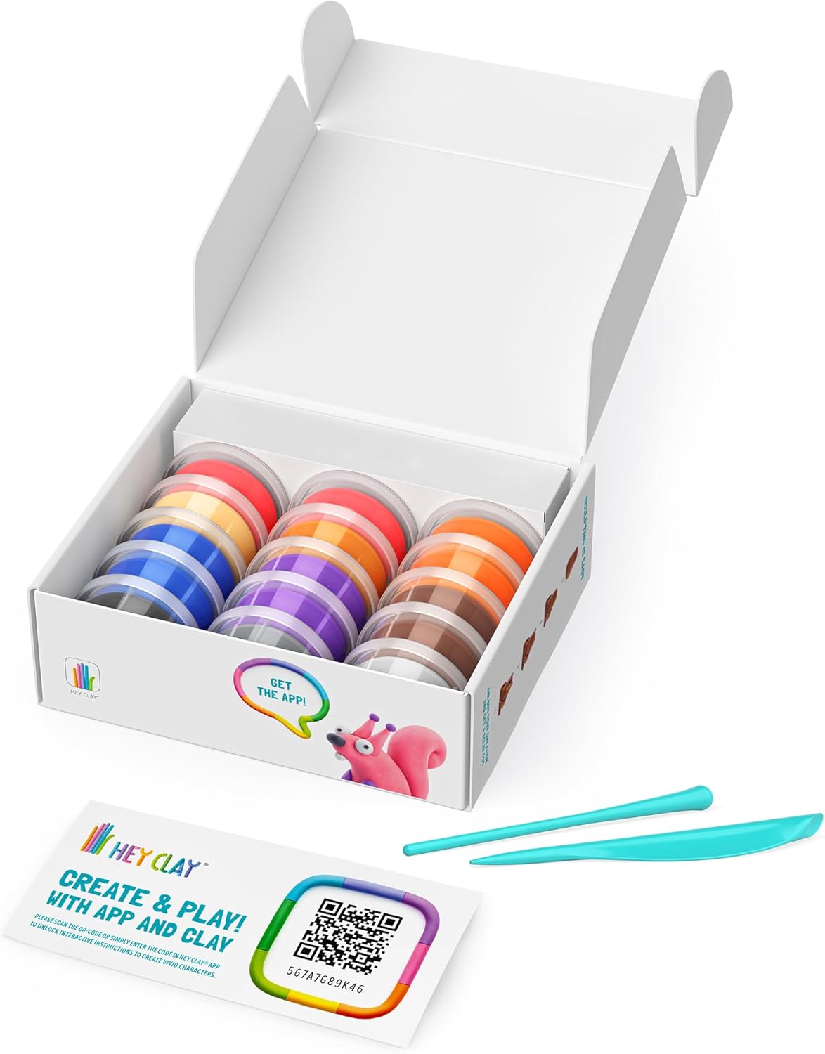 Hey Clay Waldtiere-Set – bunte Modellier-Kinder – lufttrockenes Ton-Set 15 Dosen und Modellierwerkzeuge mit lustiger interaktiver Anleitung (evtl. nicht in deutscher Sprache)