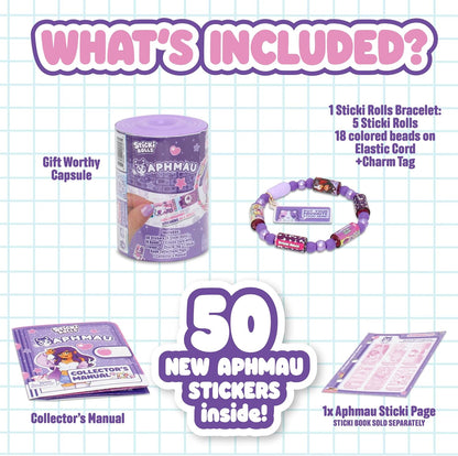 Sticki Rolls X Aphmau Capsules - Surprise Blind Pack, Includes 50 Stickers, Custom Bracelet & Charm, Kawaii Collectable Fun