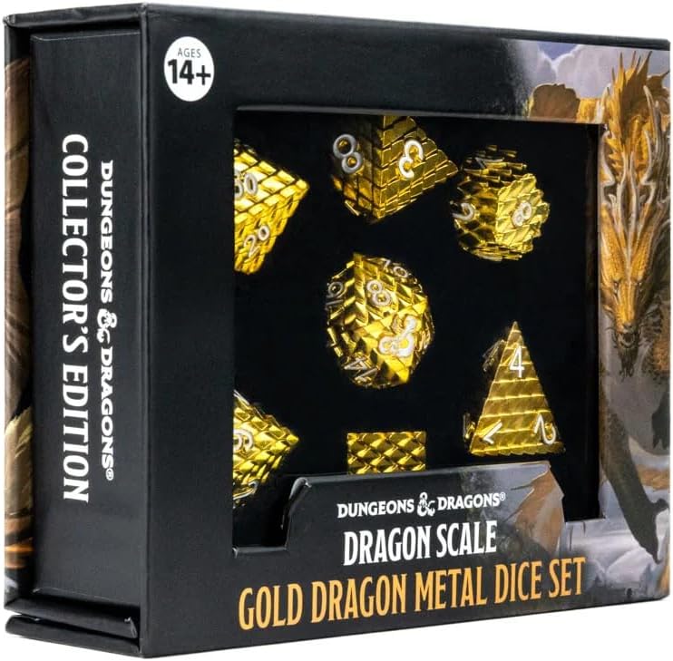 Fanroll Dungeons & Dragons D&D Dragon Scale Metal Dice Set: Gold