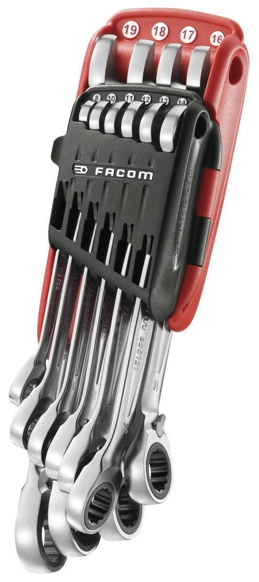 Facom  467Br.Jp10Pb 8Mm - 19Mm Rapid Reversible Ratchet Wrench Set With Holder (10 Pc.)