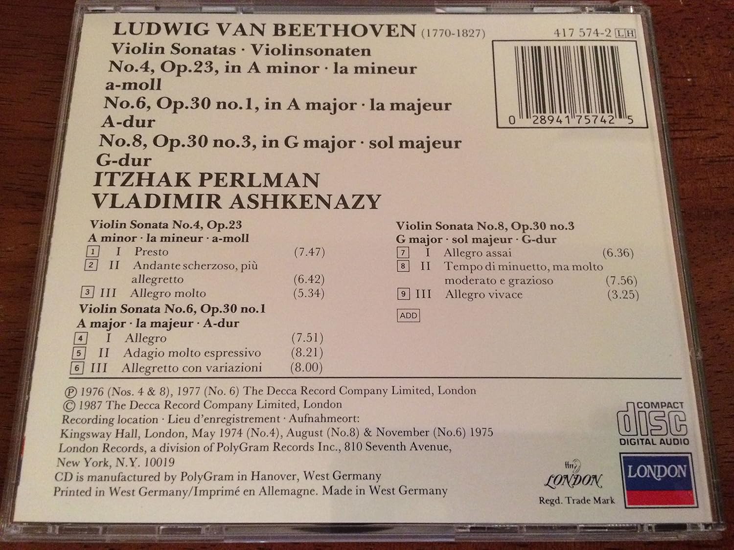 Violin Sonatas No. 4 Op. 23, No. 6 Op. 30 No.1, No. 8 Op. 30 No. 3