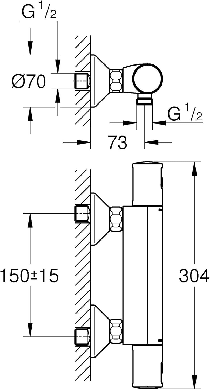 Grohe Precision Start Douchekraan - Thermostatisch - Zonder Omstel - Koppelingen - Hoh=15Cm - Mat Zwart