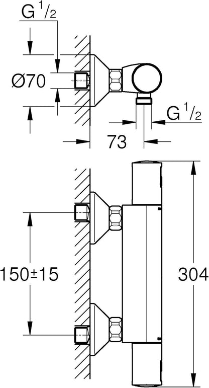 Grohe Precision Start Douchekraan - Thermostatisch - Zonder Omstel - Koppelingen - Hoh=15Cm - Mat Zwart