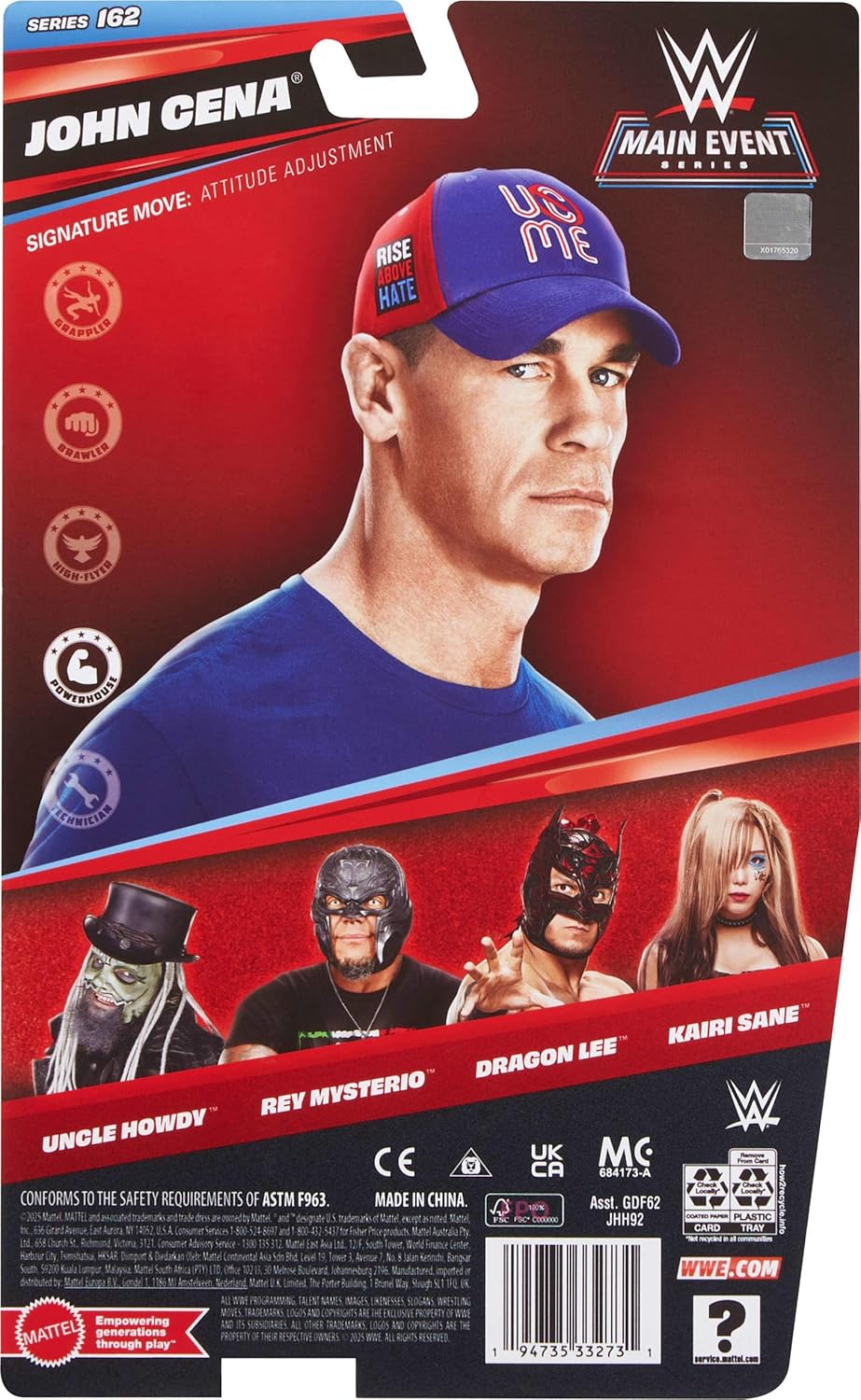 Mattel WWE John Cena Action Figure, Main Event Series #162, 6-inch Collectible Superstar with 14 Articulation Points & Life-Like Look, JHH92