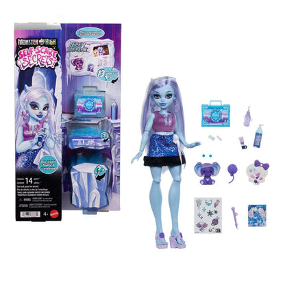 Monster High Coffret Secrets De Beauté Terreur & Bien-être Abbey Bominable, poupée et accessoires avec 13 surprises réalistes dont du henné, de la peinture et du crochet