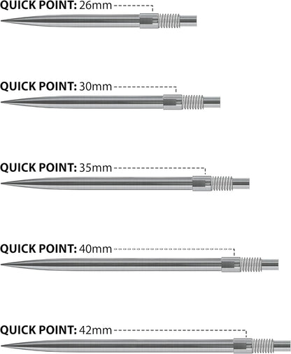 Harrows Quick Point Steel Tip Dart Points | Replacement Darts Tips in Black & Silver | 26mm, 30mm, 35mm, 40mm & 42mm | Compatible with QP System
