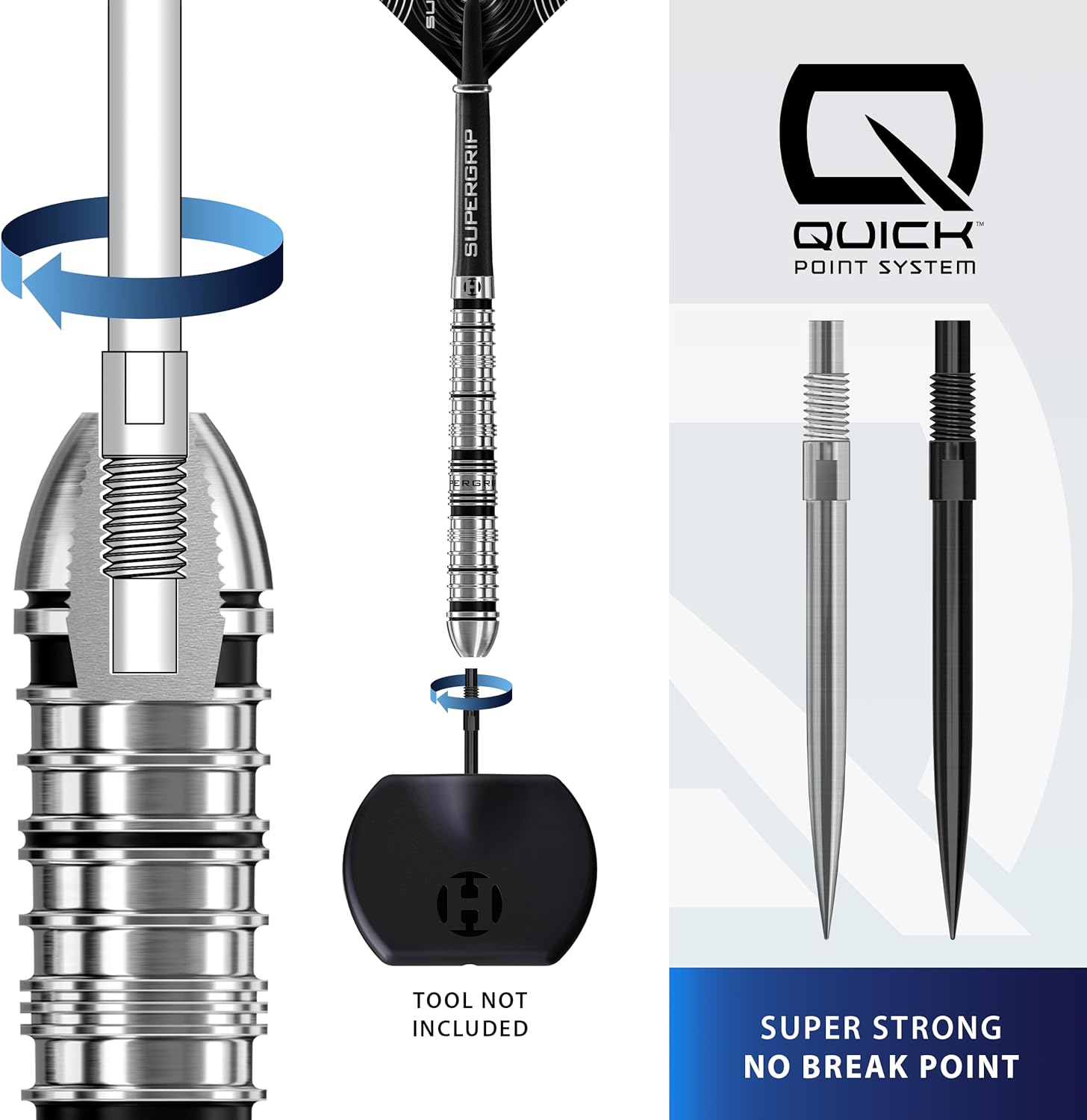 Harrows Quick Point Steel Tip Dart Points | Replacement Darts Tips in Black & Silver | 26mm, 30mm, 35mm, 40mm & 42mm | Compatible with QP System