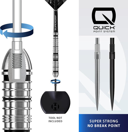 Harrows Quick Point Steel Tip Dart Points | Replacement Darts Tips in Black & Silver | 26mm, 30mm, 35mm, 40mm & 42mm | Compatible with QP System