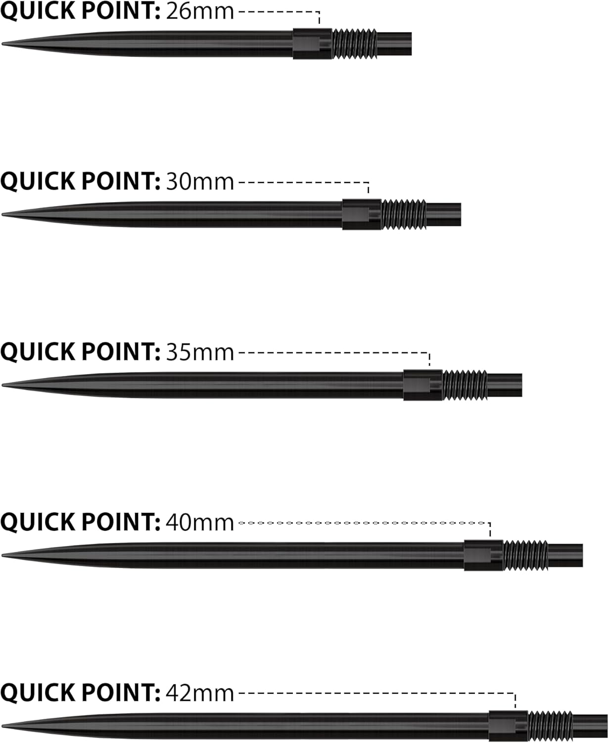 Harrows Quick Point Steel Tip Dart Points | Replacement Darts Tips in Black & Silver | 26mm, 30mm, 35mm, 40mm & 42mm | Compatible with QP System