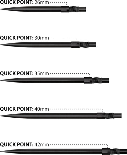 Harrows Quick Point Steel Tip Dart Points | Replacement Darts Tips in Black & Silver | 26mm, 30mm, 35mm, 40mm & 42mm | Compatible with QP System