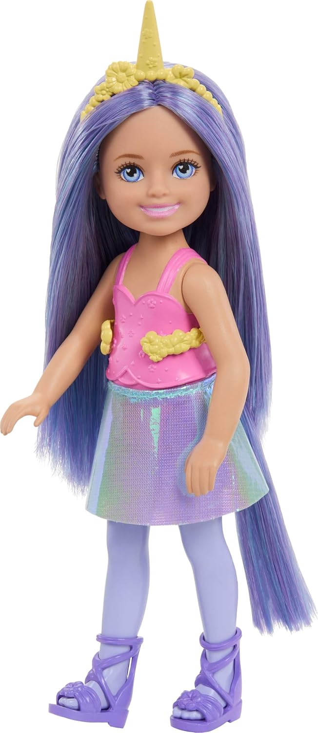 Barbie Chelsea Unicorn Small Doll (6-Inch) with Purple Hair Wearing Removable Tail, Shoes & Hair Accessory, 6-inch Toy