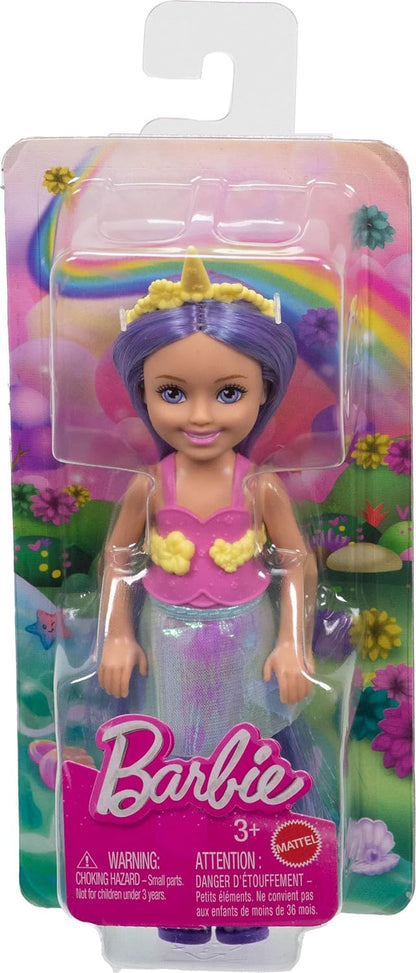 Barbie Chelsea Unicorn Small Doll (6-Inch) with Purple Hair Wearing Removable Tail, Shoes & Hair Accessory, 6-inch Toy
