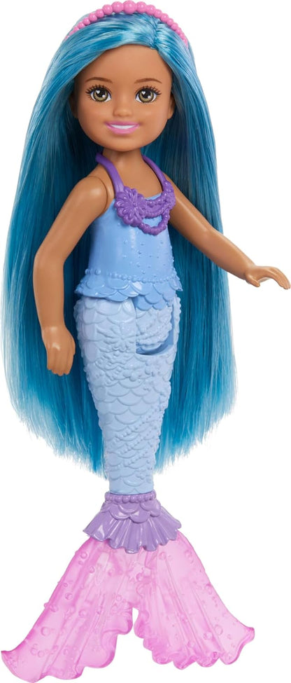 Barbie Chelsea Mermaid Small Doll with Blue Hair & Removable Hair Accessory, 6" Toy