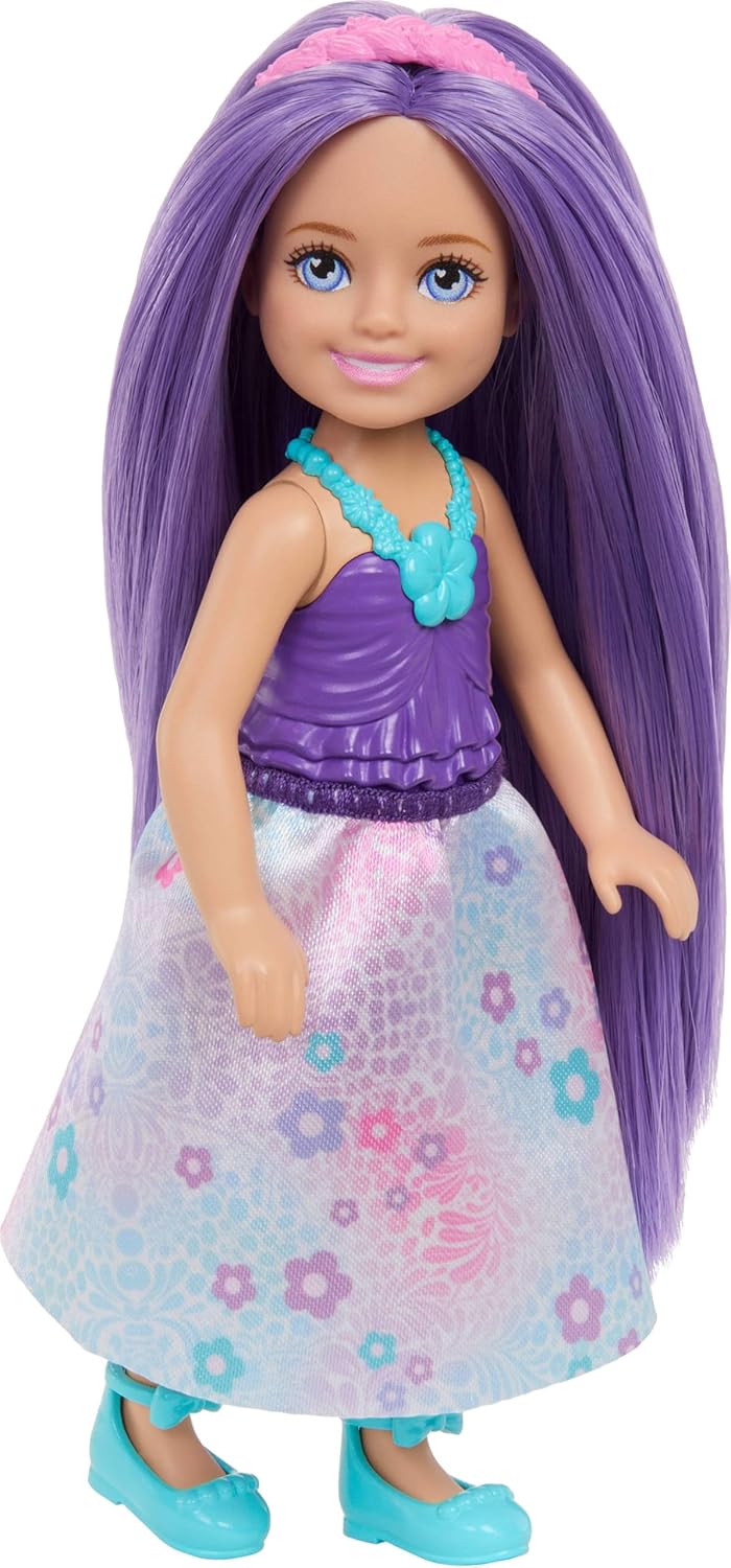 Barbie Chelsea Royal Small Doll (6-Inch) with Purple Hair Wearing Removable Skirt, Shoes & Hair Accessory, 6-inch Toy