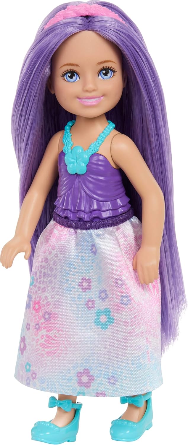 Barbie Chelsea Royal Small Doll (6-Inch) with Purple Hair Wearing Removable Skirt, Shoes & Hair Accessory, 6-inch Toy