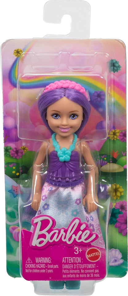 Barbie Chelsea Royal Small Doll (6-Inch) with Purple Hair Wearing Removable Skirt, Shoes & Hair Accessory, 6-inch Toy