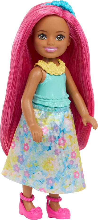 Barbie 6" Chelsea Royal Small Doll with Pink Hair, Removable Skirt, Shoes & Hair Accessory