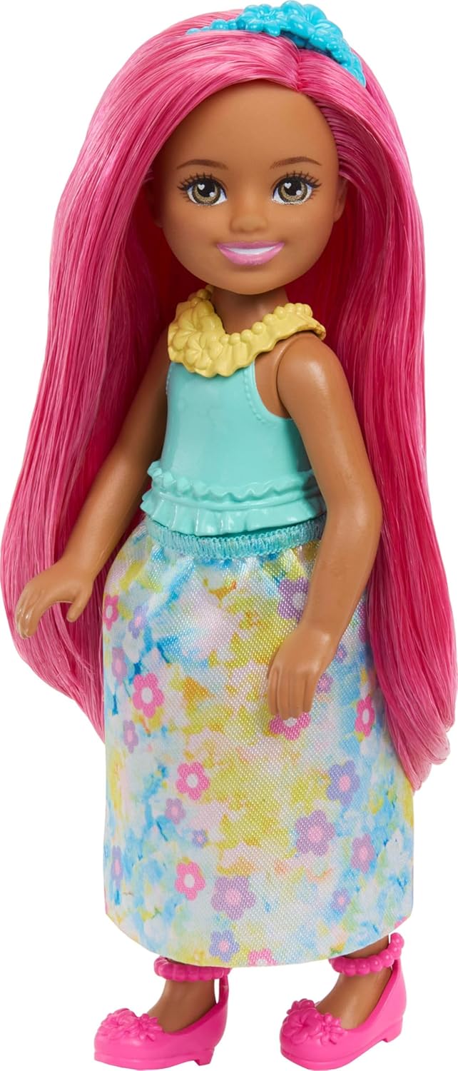 Barbie 6" Chelsea Royal Small Doll with Pink Hair, Removable Skirt, Shoes & Hair Accessory