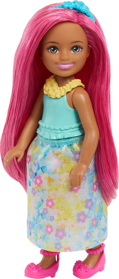 Barbie 6" Chelsea Royal Small Doll with Pink Hair, Removable Skirt, Shoes & Hair Accessory