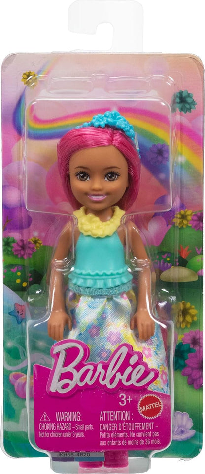 Barbie 6" Chelsea Royal Small Doll with Pink Hair, Removable Skirt, Shoes & Hair Accessory