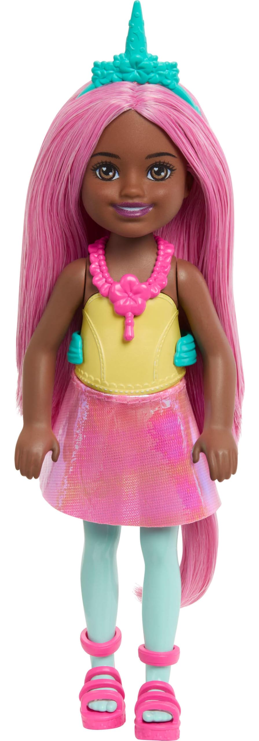 Barbie Chelsea Unicorn Small Doll (6") with Pink Hair with Removable Tail, Shoes and Hair Accessories, 6" Toy