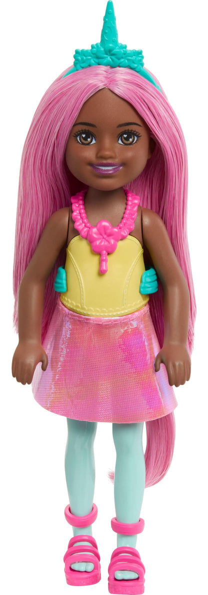 Barbie Chelsea Unicorn Small Doll (6") with Pink Hair with Removable Tail, Shoes and Hair Accessories, 6" Toy