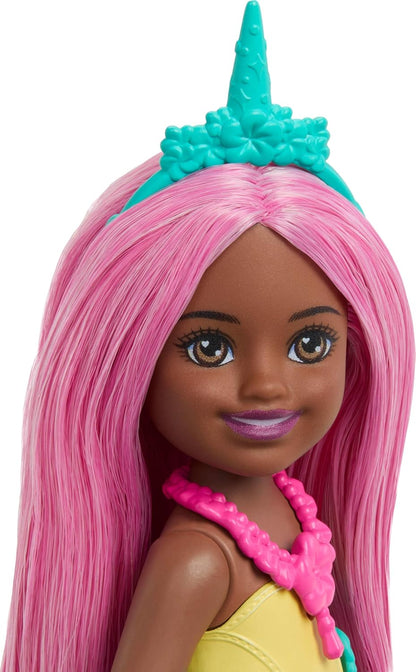 Barbie Chelsea Unicorn Small Doll (6") with Pink Hair with Removable Tail, Shoes and Hair Accessories, 6" Toy