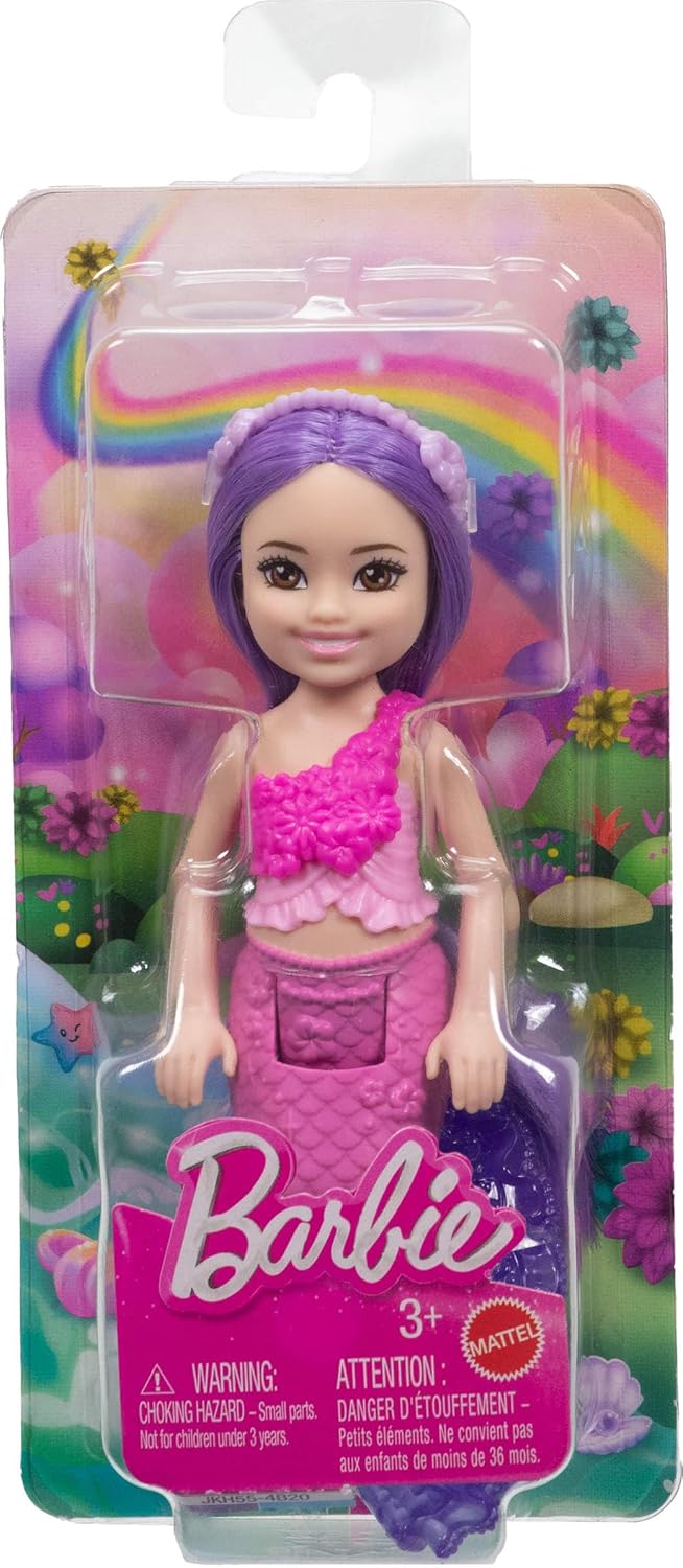 Barbie Chelsea Mermaid Small Doll (6-Inch) with Pink Hair Wearing Removable Crown Accessory, 6-inch Toy