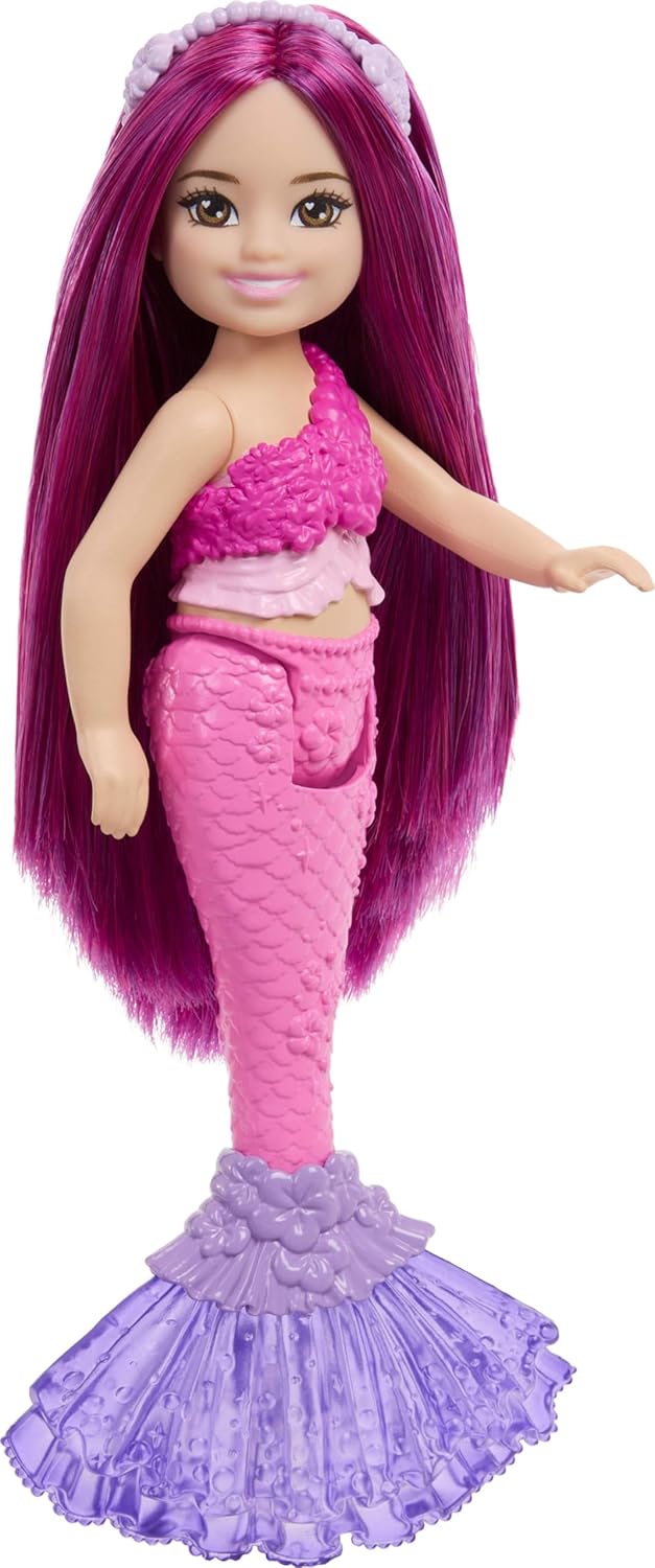 Barbie Chelsea Mermaid Small Doll (6-Inch) with Pink Hair Wearing Removable Crown Accessory, 6-inch Toy