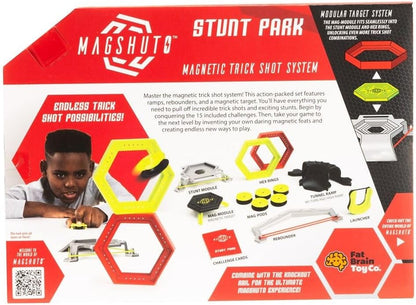 Fat Brain Toys Magshuto Stunt Park, Trickshot-speelset met hellingen, 15 uitdagingen, STEM educatief speelgoed, fysica-activiteit voor kinderen, creatief spel voor binnen