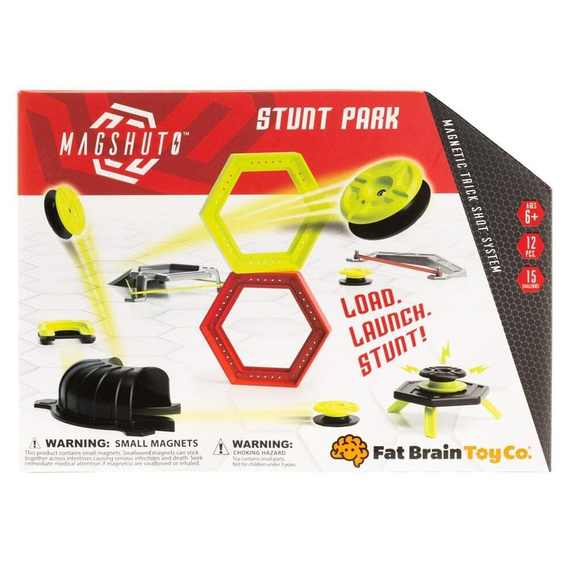 Fat Brain Toys Magshuto Stunt Park, Trickshot-speelset met hellingen, 15 uitdagingen, STEM educatief speelgoed, fysica-activiteit voor kinderen, creatief spel voor binnen
