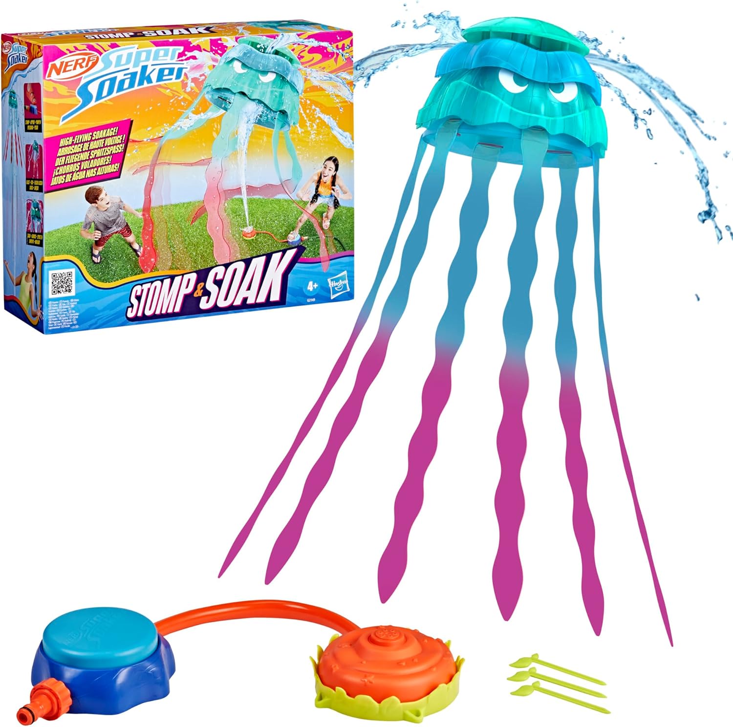 Nerf Super Soaker Stomp & Soak Water Toy| Jellyfish Launches Into the Air & Sprays Water | Attaches to Garden Hose | Kids Outdoor Sprinkler Toys & Gifts | Ages 4+