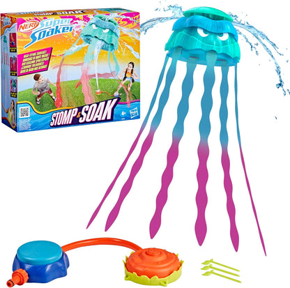 Nerf Super Soaker Stomp & Soak Water Toy| Jellyfish Launches Into the Air & Sprays Water | Attaches to Garden Hose | Kids Outdoor Sprinkler Toys & Gifts | Ages 4+
