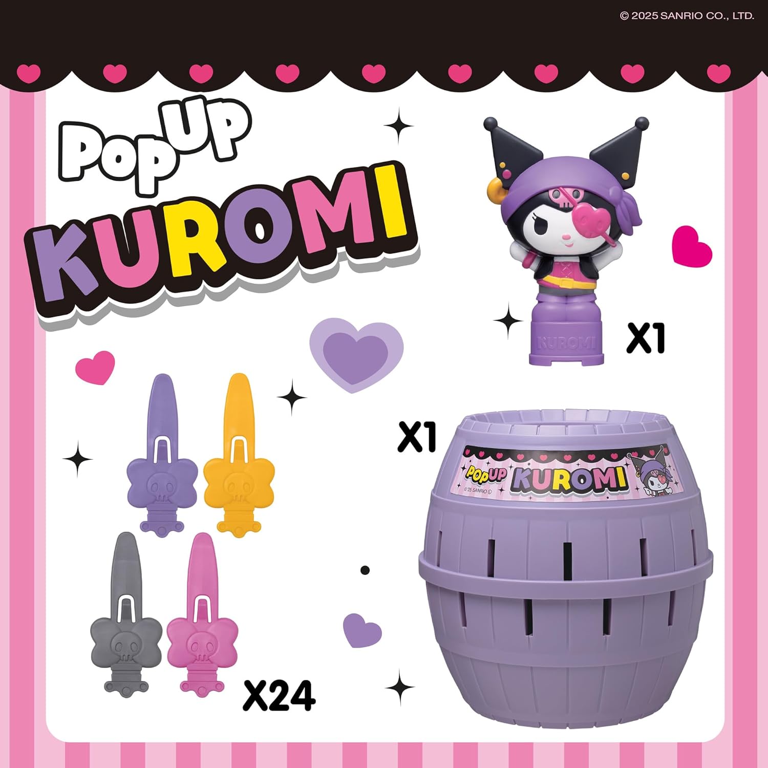 TOMY Pop Up Kuromi Spiel, Actionspiel für Kinder, 2-4 Spieler, Ab 4 Jahren, Lustiges Familienspiel, Pop Up Kuromi Spielzeug