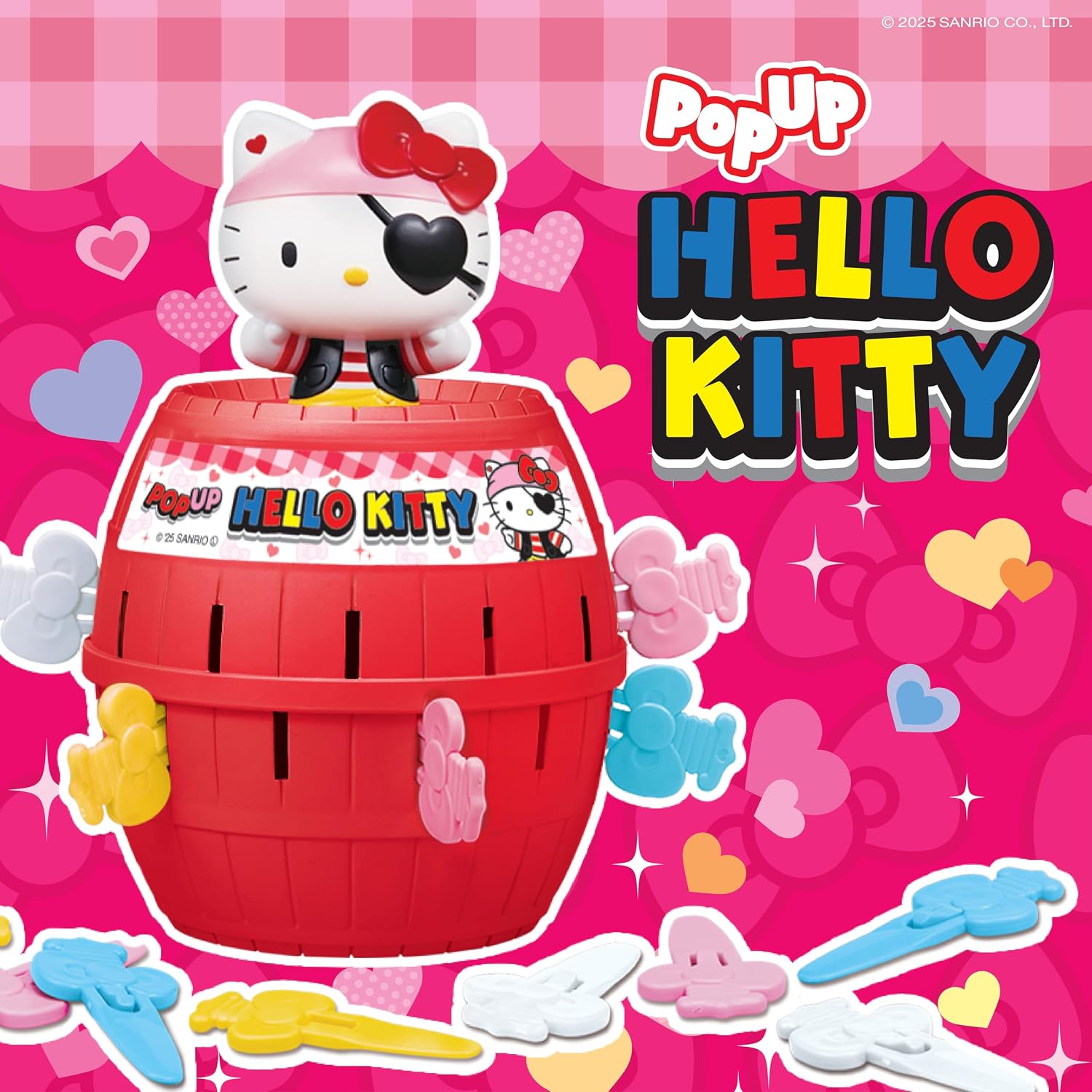 TOMY Pop Up Hello Kitty Game, Kids Action Game with Bows, Fun Family Guessing Game, Cute Hello Kitty Barrel Toy for Girls and Boys, Fast Turn-Taking Play for 2–4 Players, Ages 4+