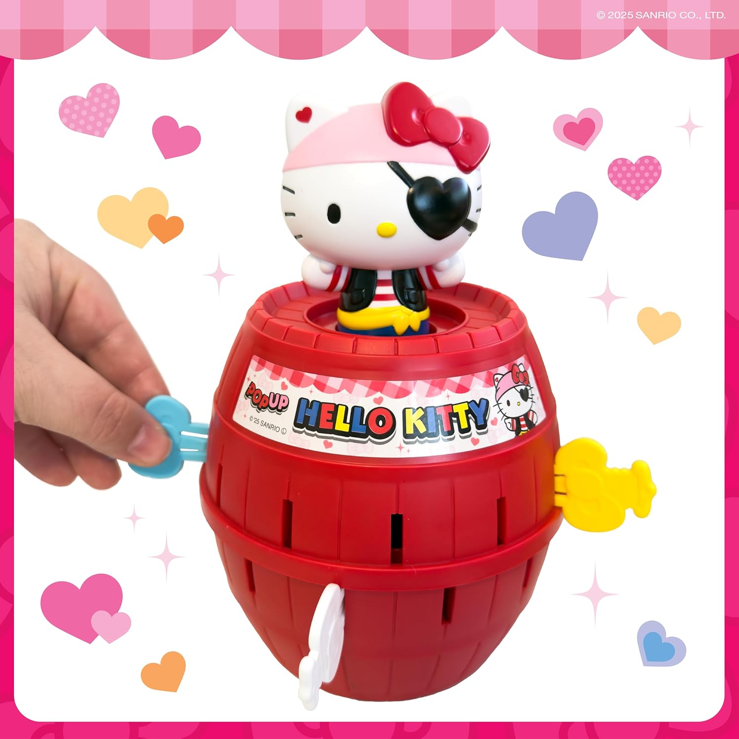 TOMY Pop Up Hello Kitty Game, Kids Action Game with Bows, Fun Family Guessing Game, Cute Hello Kitty Barrel Toy for Girls and Boys, Fast Turn-Taking Play for 2–4 Players, Ages 4+