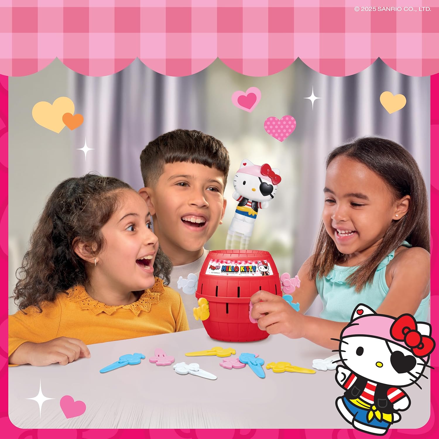 TOMY Pop Up Hello Kitty Game, Kids Action Game with Bows, Fun Family Guessing Game, Cute Hello Kitty Barrel Toy for Girls and Boys, Fast Turn-Taking Play for 2–4 Players, Ages 4+