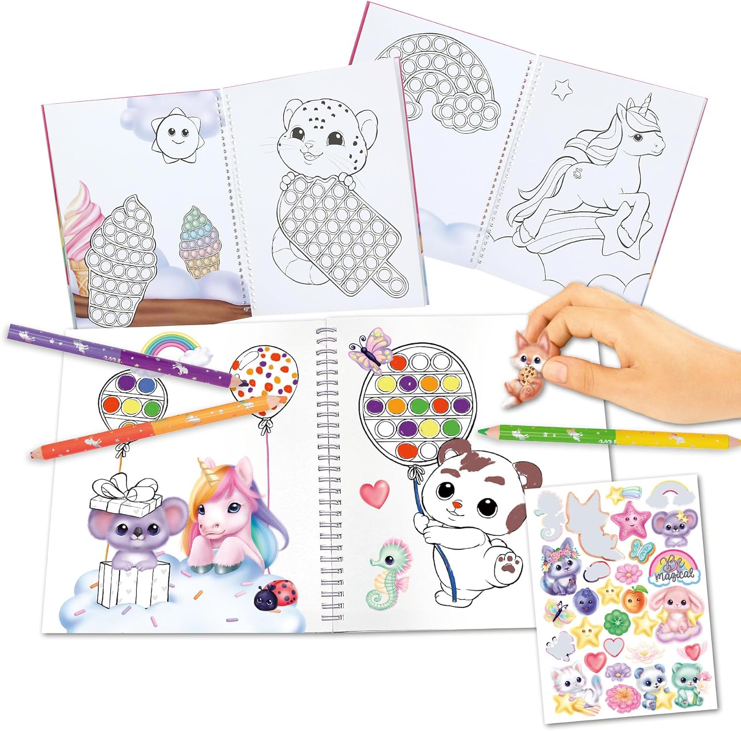 Depesche 13755 Ylvi Pop & Paint Colouring Book with Colourful Unicorn Plopper Toy and 36 Colouring Pictures to Design and Decorate
