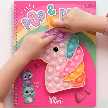 Depesche 13755 Ylvi Pop & Paint Colouring Book with Colourful Unicorn Plopper Toy and 36 Colouring Pictures to Design and Decorate