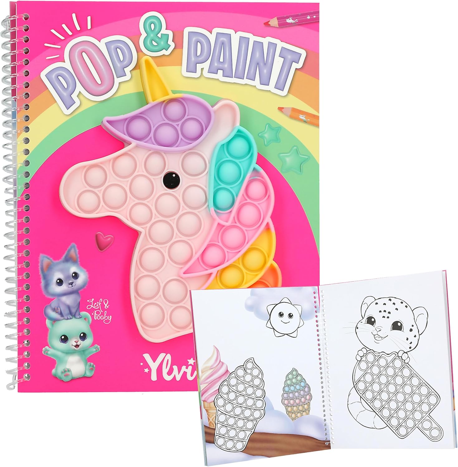 Depesche 13755 Ylvi Pop & Paint Colouring Book with Colourful Unicorn Plopper Toy and 36 Colouring Pictures to Design and Decorate