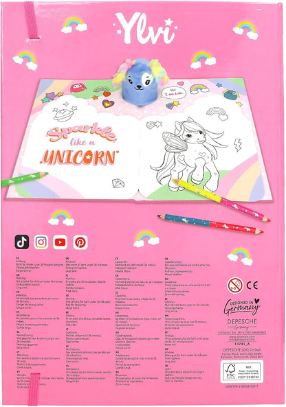 Depesche 13741 Ylvi Unicorn Fun Colouring Book with 24 Figurely Die-Cut Pages for Creating Unicorn Motifs, Includes 3 Sticker Sheets